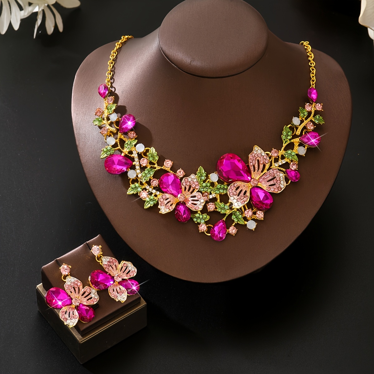 Floral Fashion Women's Statement Necklace & Earrings Set